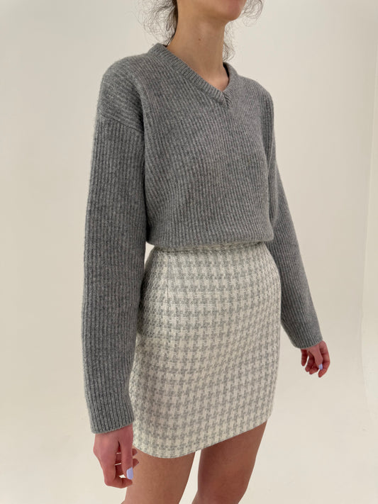 Fustă mini din tweed excepțional în stil Chanel cu talie ultra înaltă