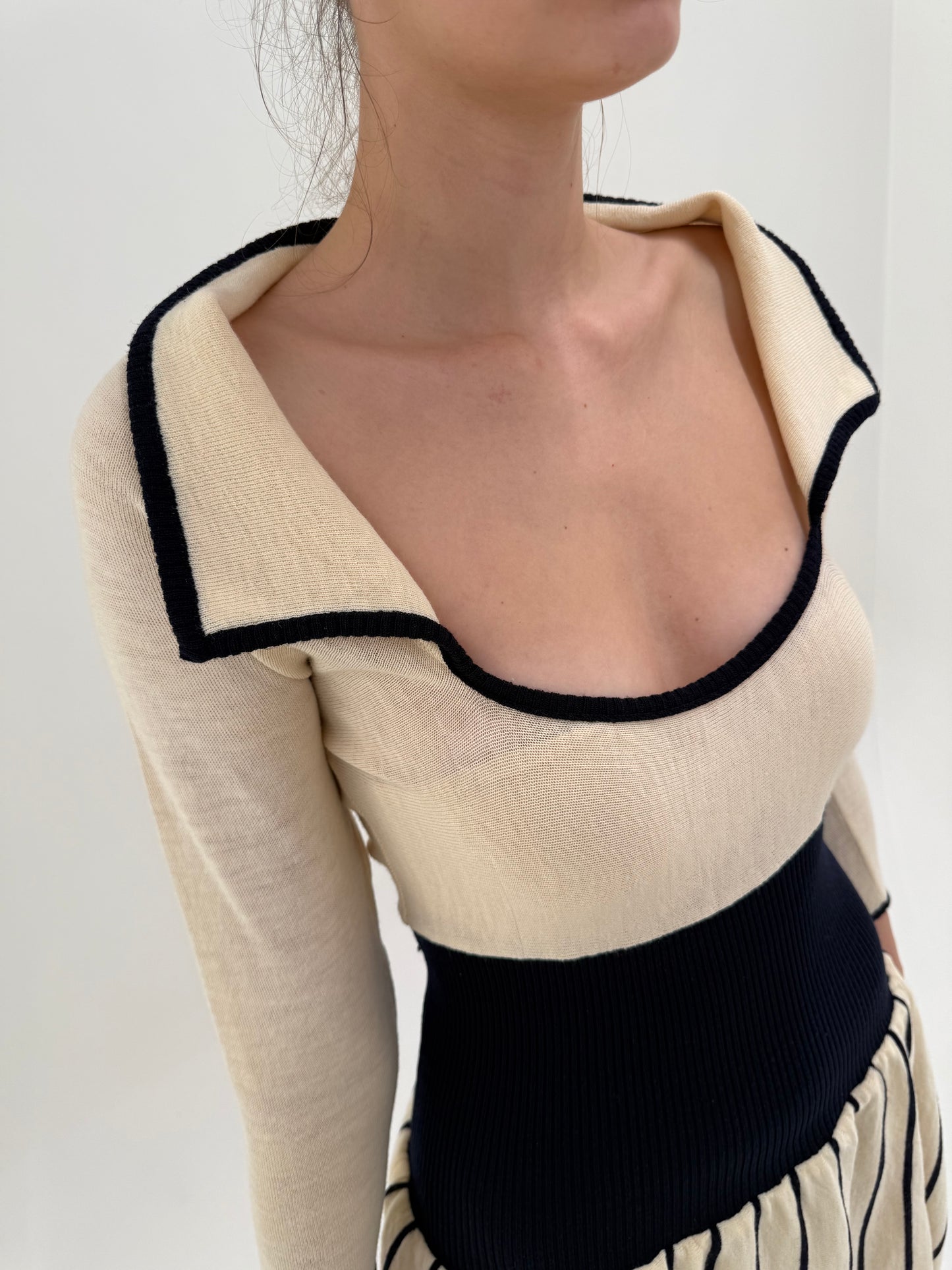 Rochie vintage luxury Rocco Barocco spectaculoasă din jerse nude cu navy blue