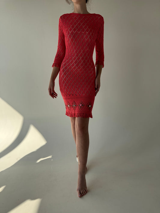 Rochie vintage din lana extrafina dantelată cu broderie manuală 3D