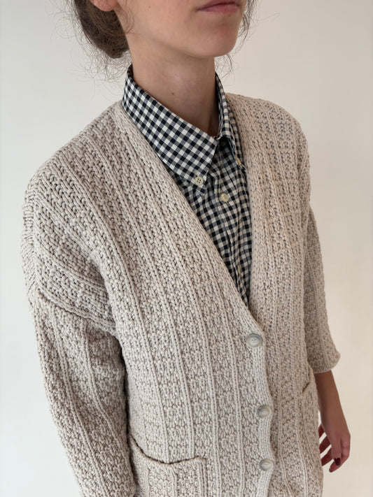 Jacheta petite off white din tricot gros de bumbac multiply texturat