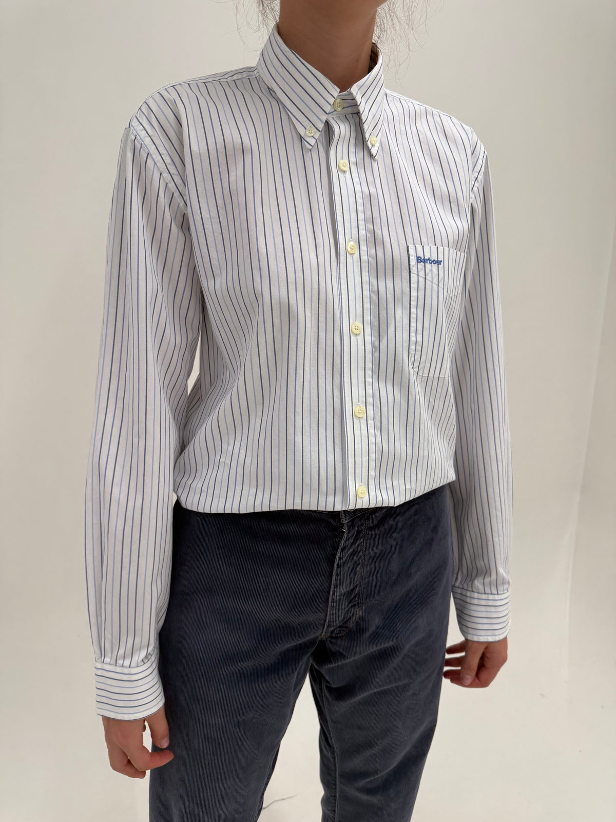Cămașa Barbour în dungi fine verticale din poplin premium de bumbac