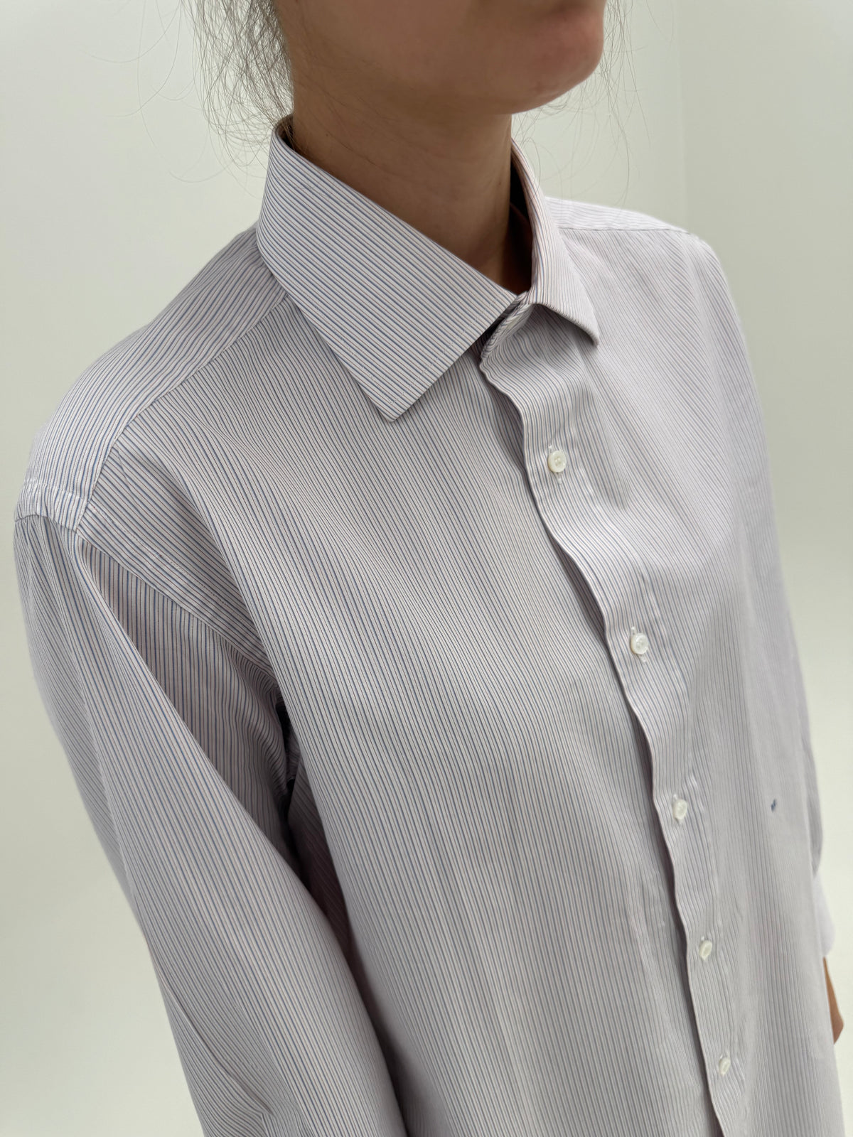 Cămașa petite de brand sartorial italian din poplin plin excepțional în dungi