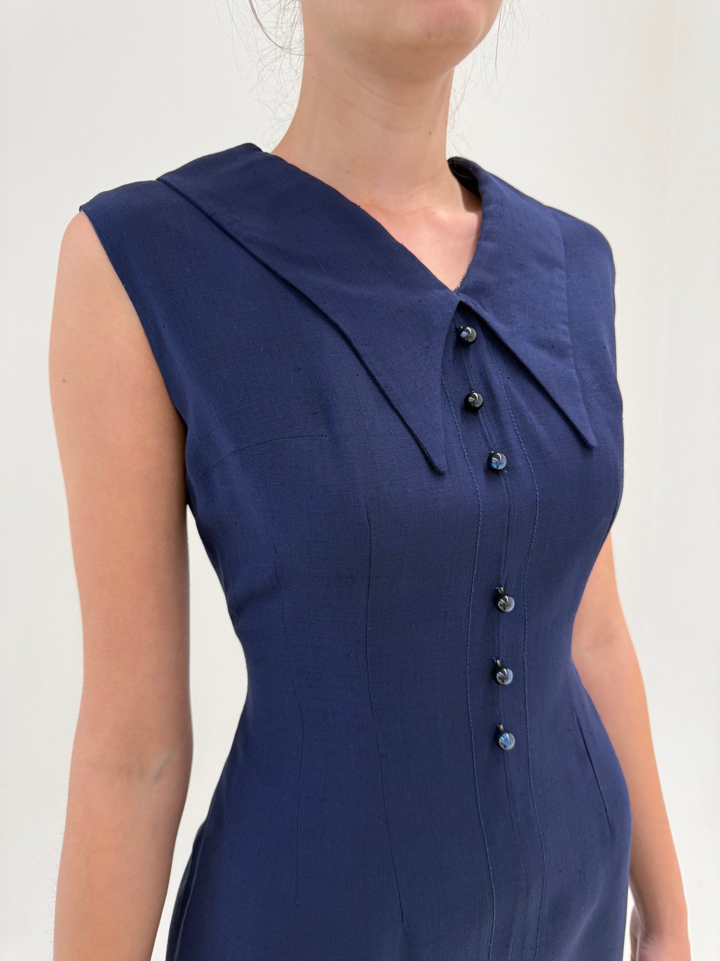 Rochie Old vintage din pânză anii 60 cu guler supradimensionat