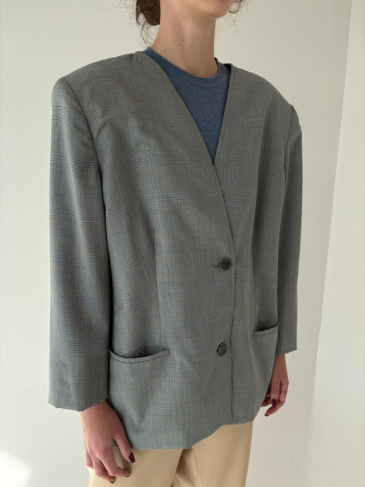 Sacou italian baby blue în croi minimalist din lana pura virgină