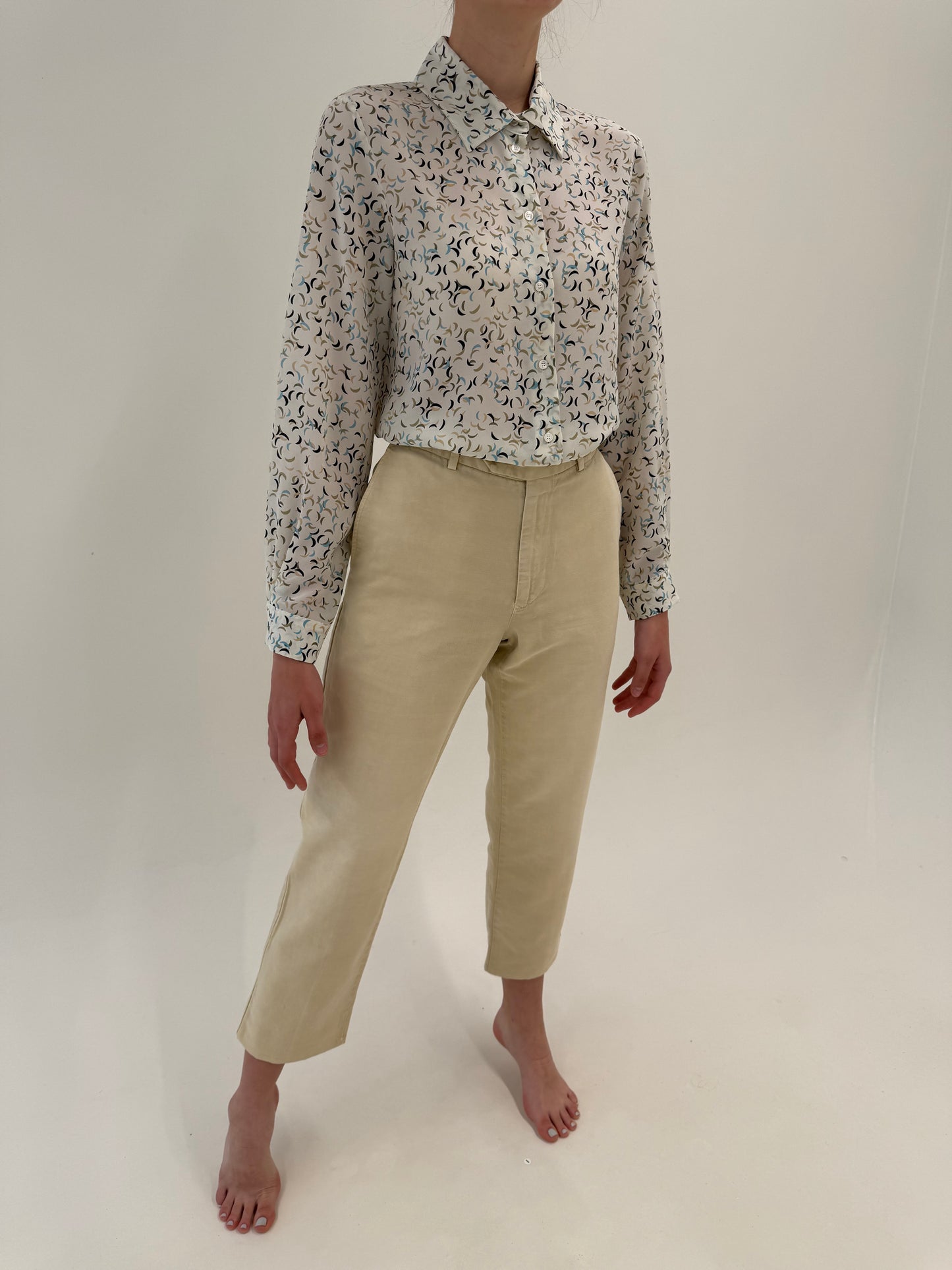 Pantaloni Burberry camel din pânză de in și bumbac în croi clasic