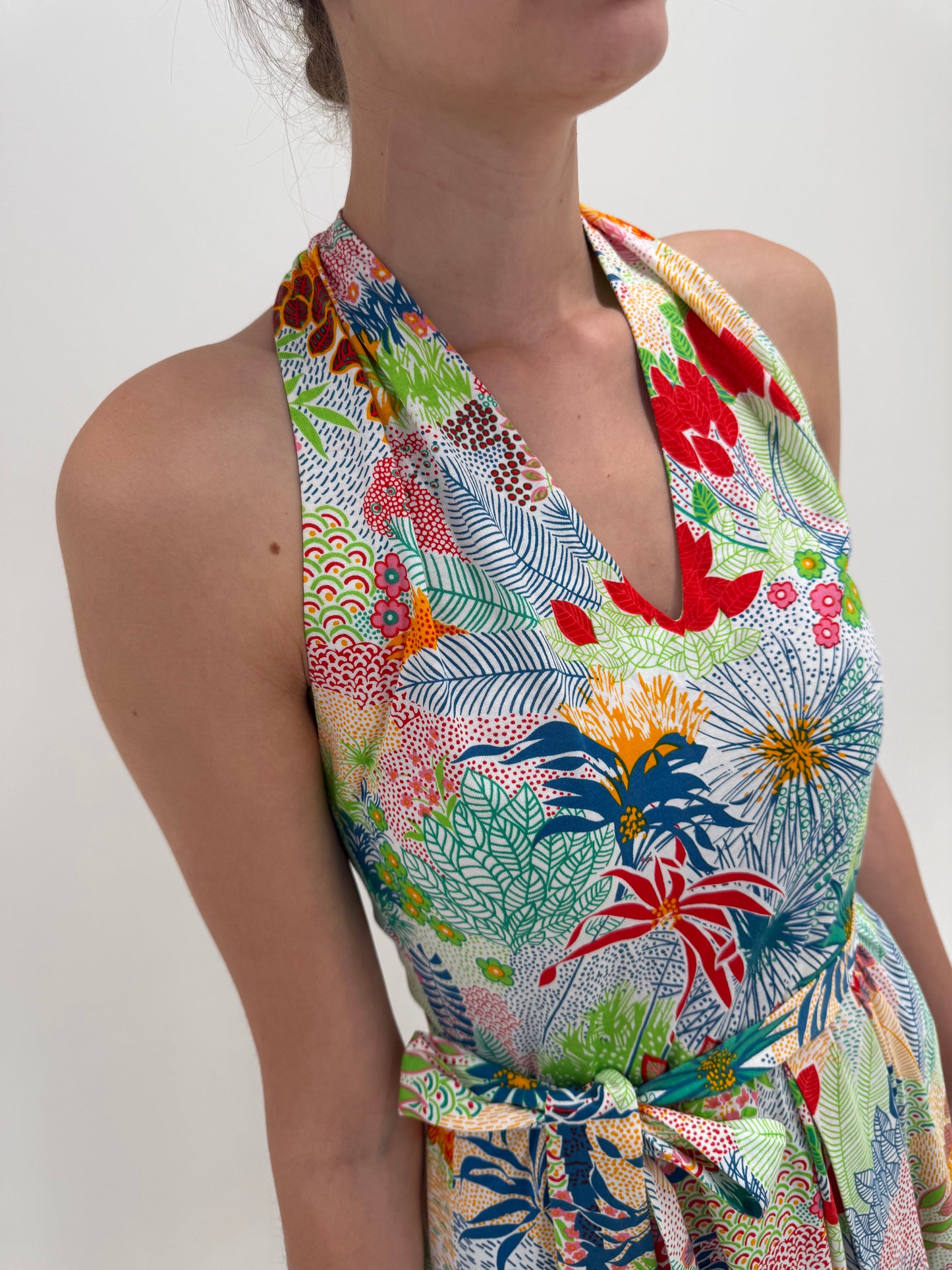 Rochie maxi cu print organic din panzica de bumbac ușor elastică confort