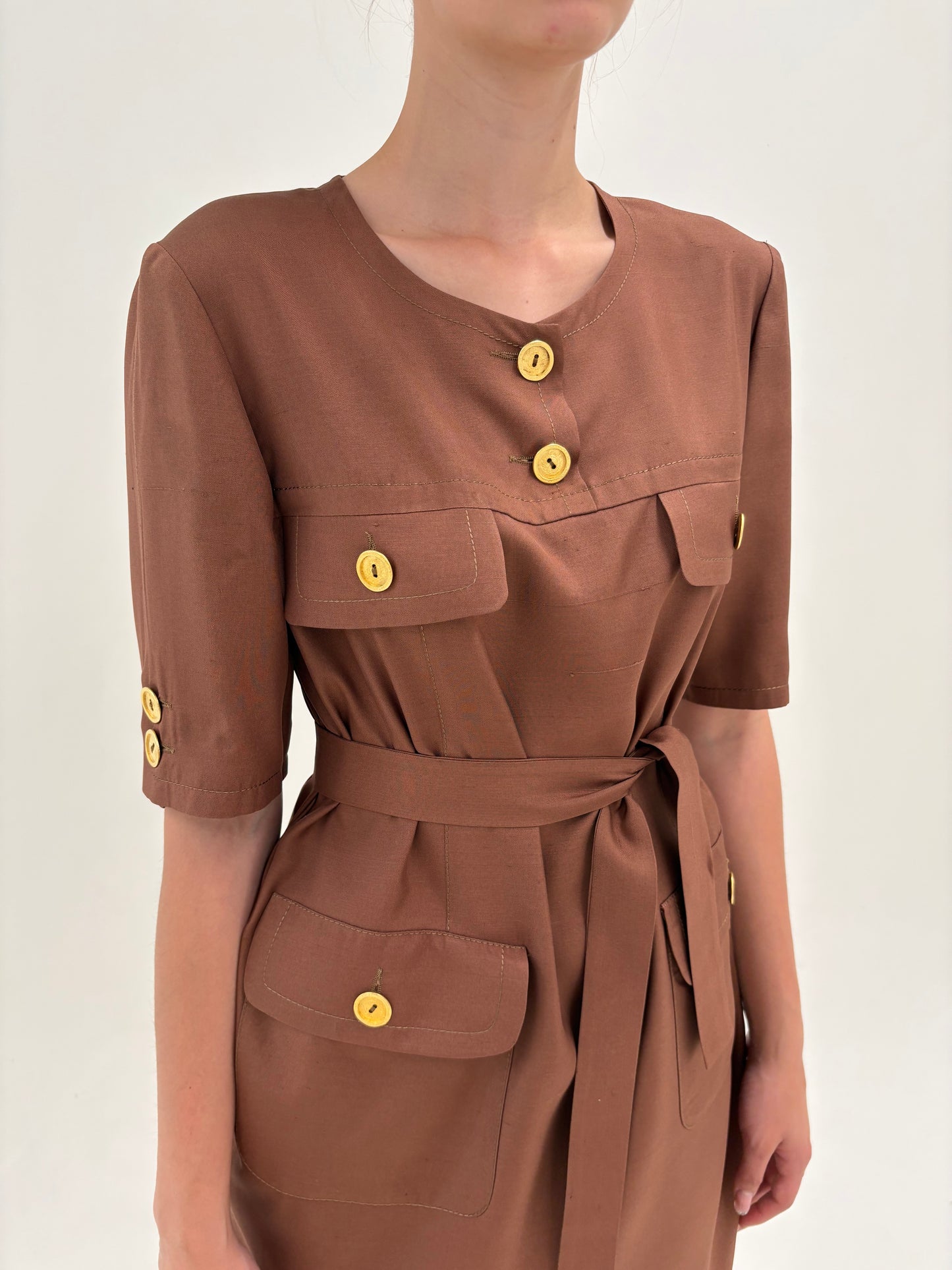 Rochie Old vintage anii 80 de brand luxury old money Davide Cenci din canvas de mătase naturală