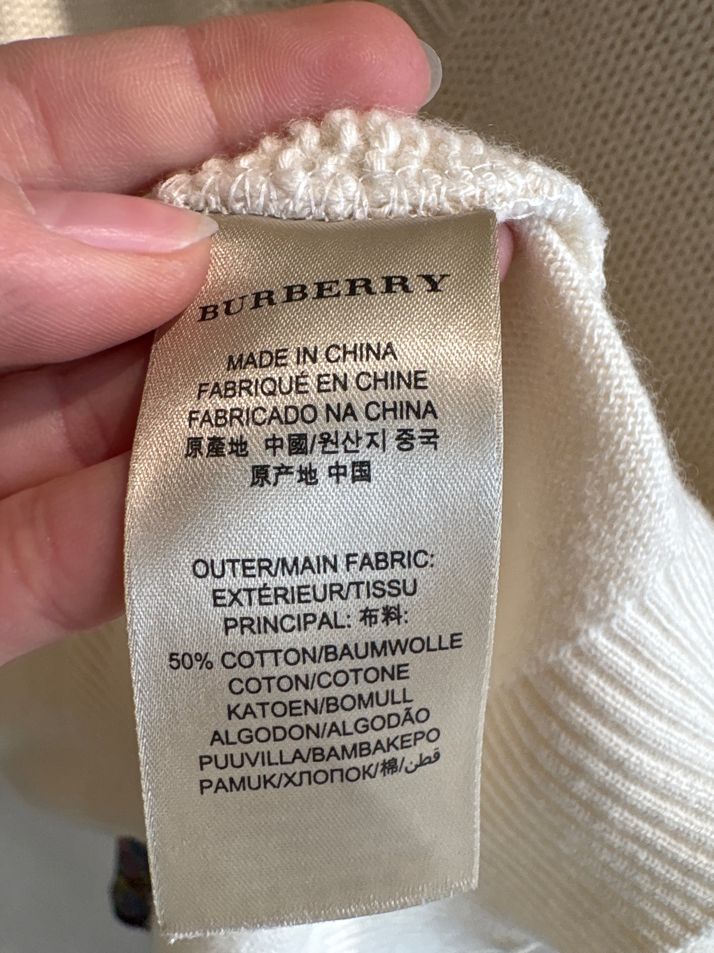 Puloveras Burberry de sezon cald din 2 tipuri de tricot si manșete cu print specific