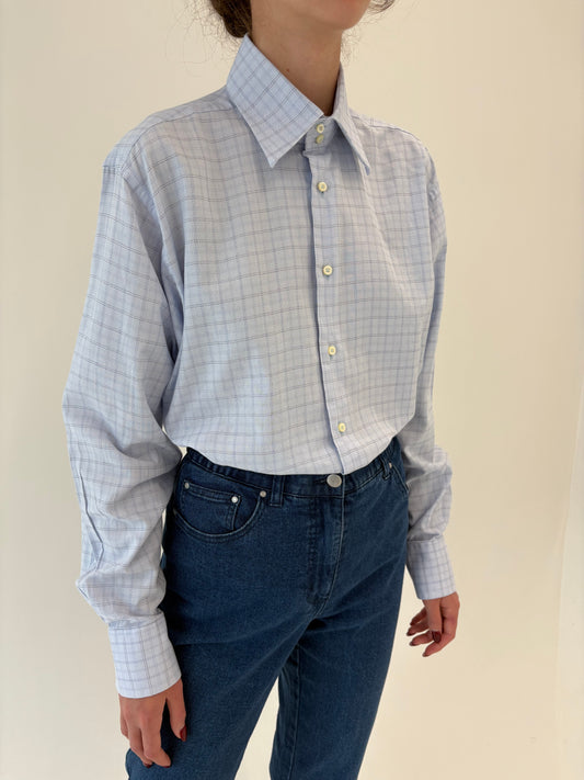 Cămașa premium baby blue din poplin gros de bumbac în croi actual