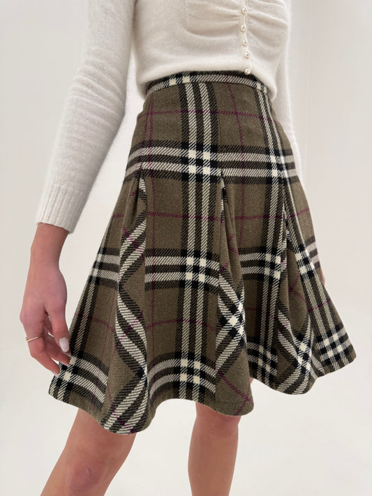 Fustă amplă Burberry cu print specific brandului din lana extrafina