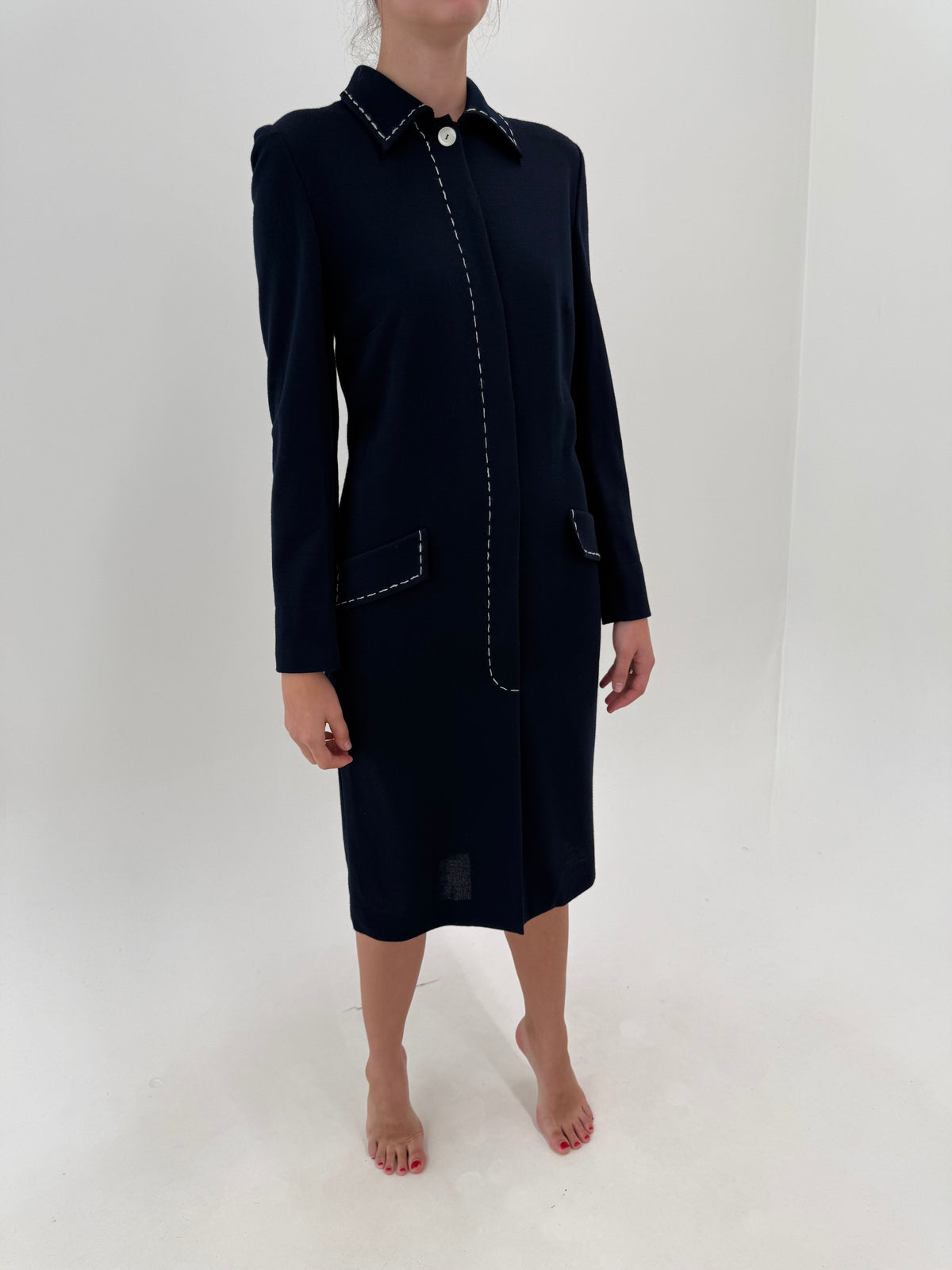 Rochie din tricot de lana extrafina midi cu cusături decorative