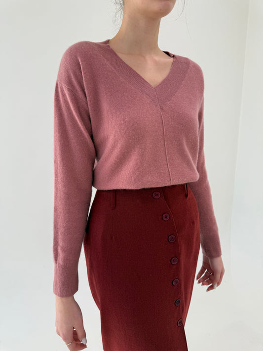 Pulover dusty pink din cașmir in croi actual