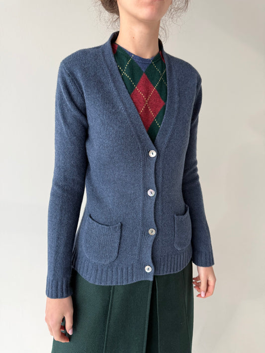 Cardigan italian jeans blue gros din cașmir și lana merino extrafina