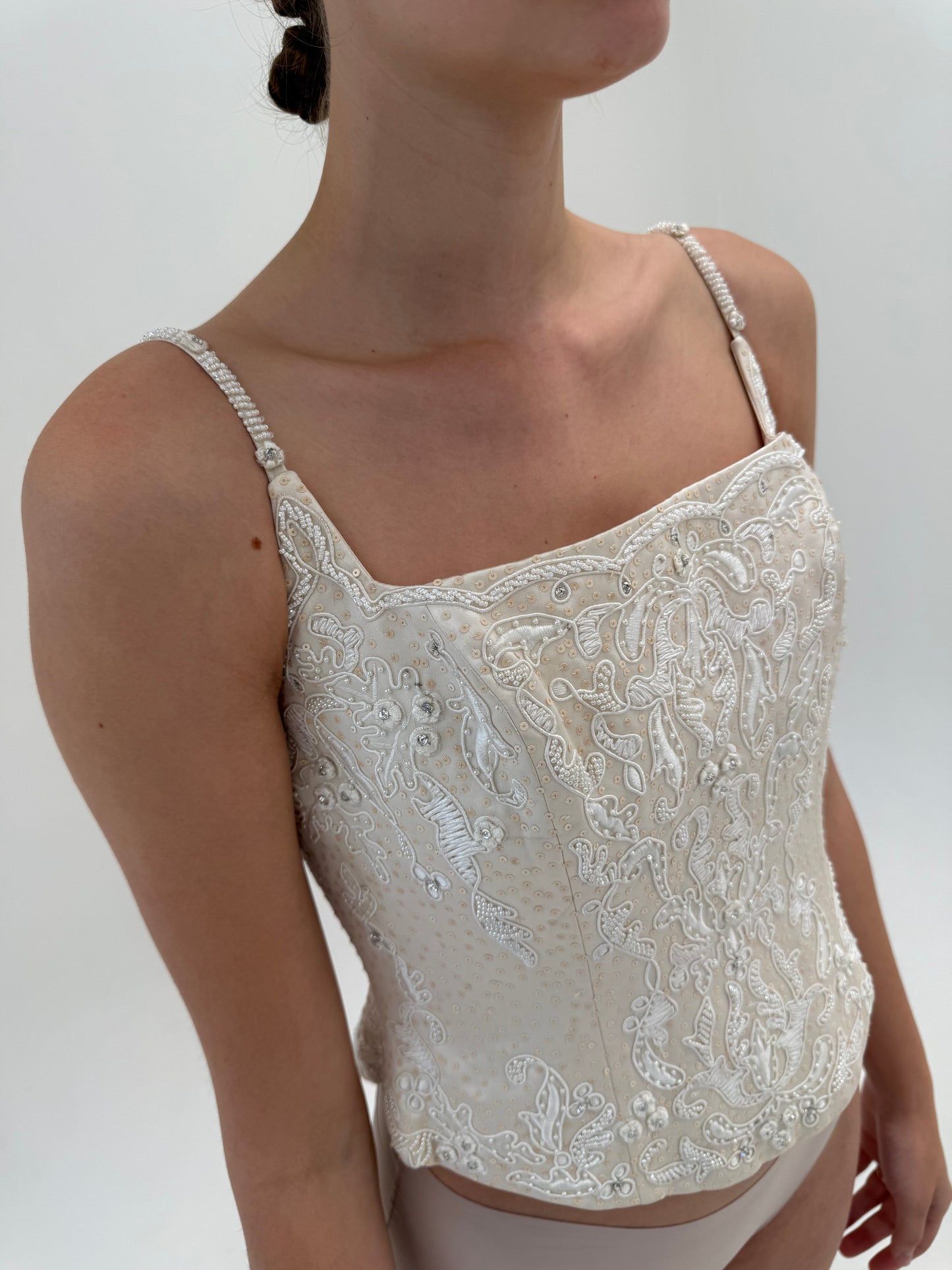 Corset couture italian cu lucrătură manuală excepțională broderie și aplicații