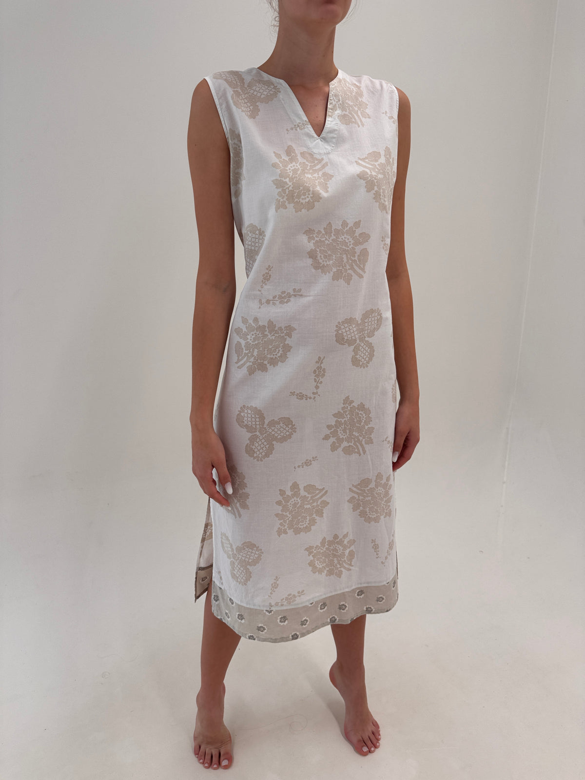 Rochie maxi de brand luxury Colmar din panzica fină de bumbac cu print camel