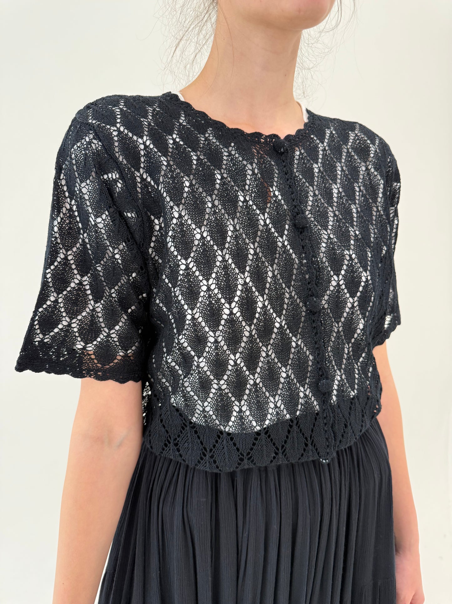 Top din bumbac macrame negru dantelat excepțional