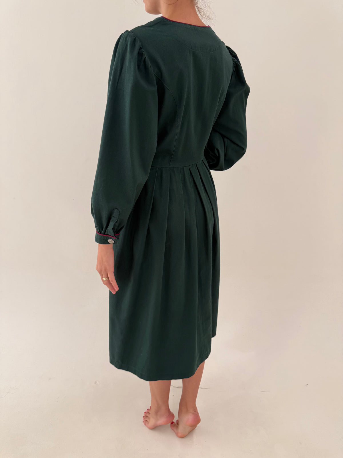 Rochie vintage cu corsaj din twill dark green super gros de bumbac