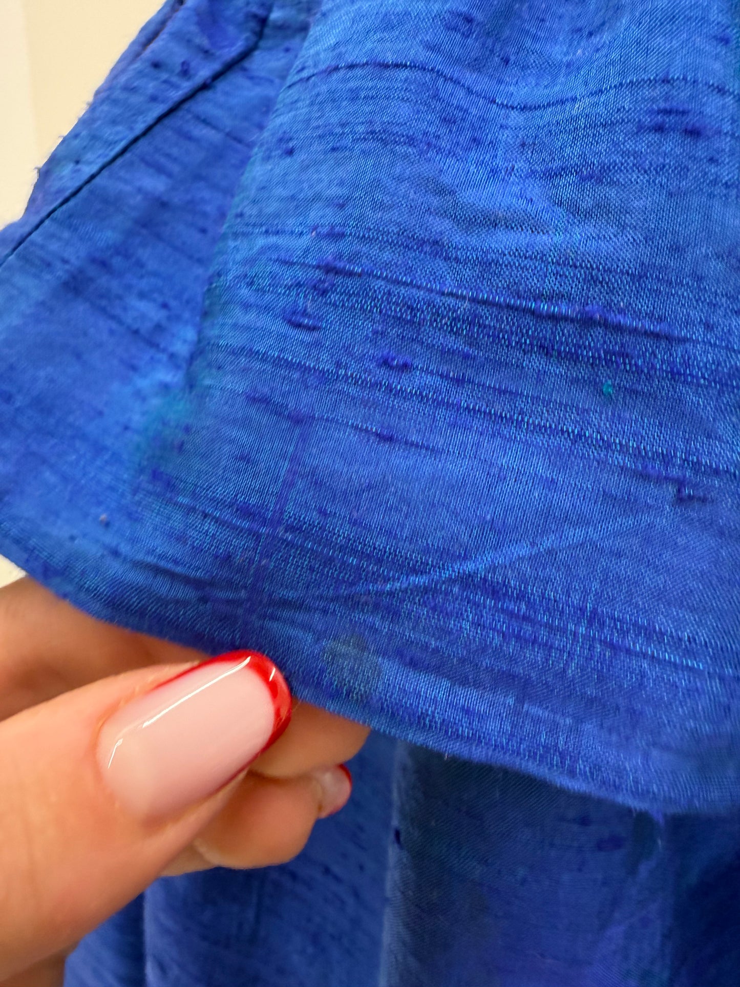 Rochie vintage albastru regal din mătase naturală dupioni groasă