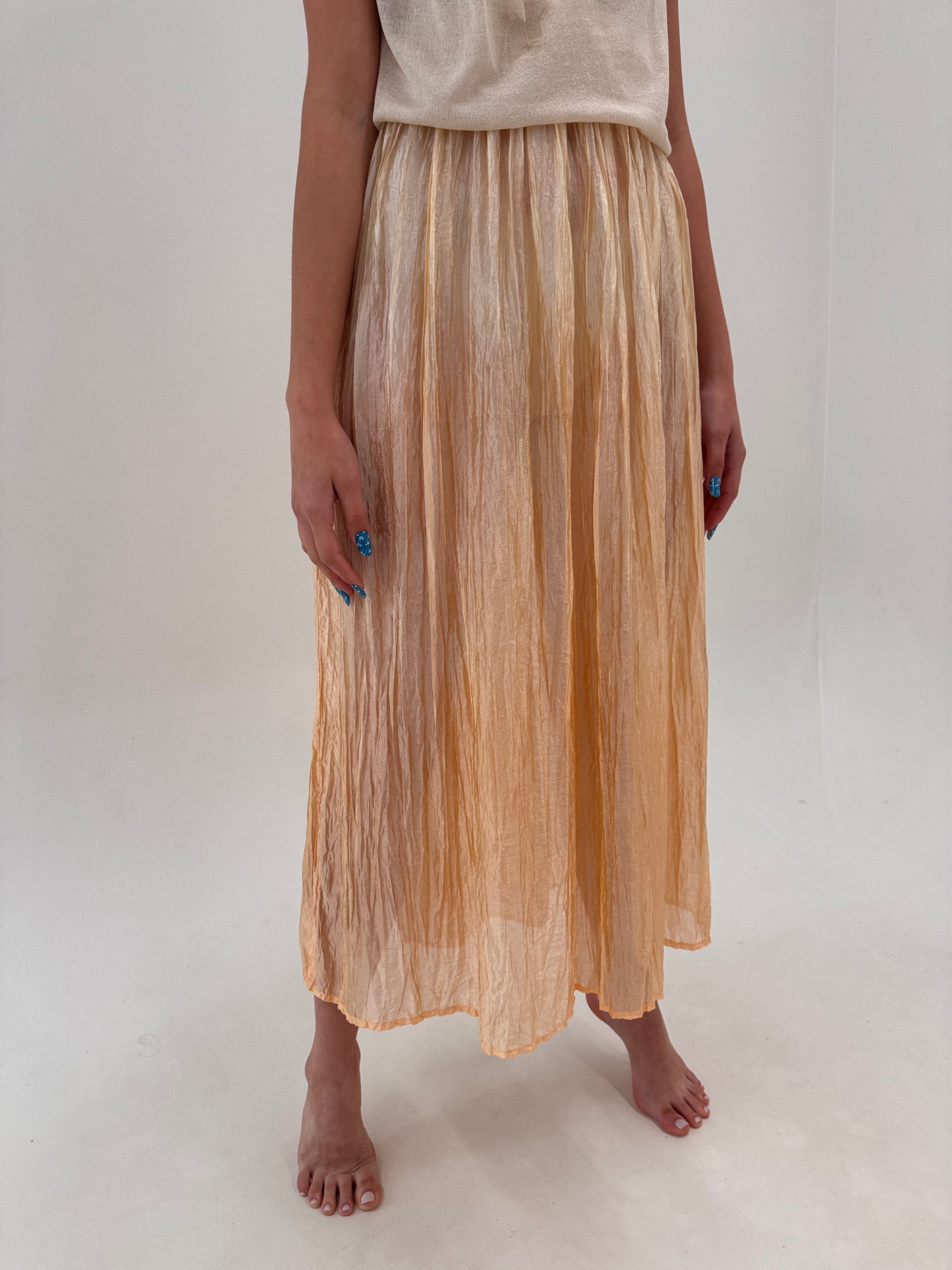 Fustă maxi light muted gold no iron super vaporoasă cu talie elastică