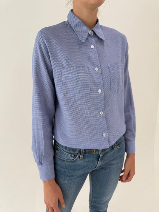 Cămașa gingham alb cu albastru din bumbac plin