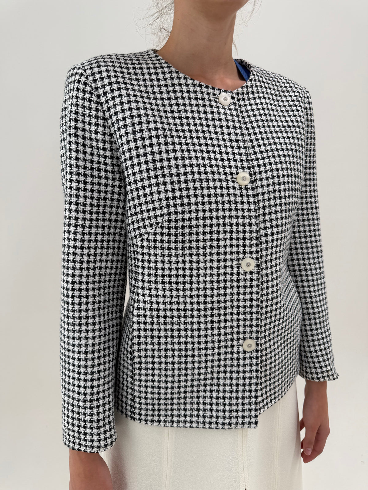 Sacou vintage din tweed alb negru de lana extrafina și bumbac