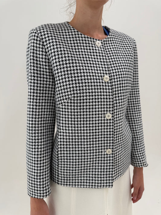 Sacou vintage din tweed alb negru de lana extrafina și bumbac