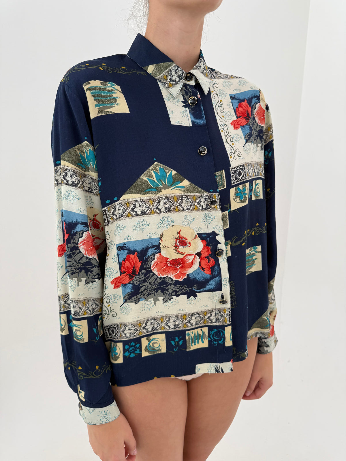 Cămașa vintage Navy blue cu print superb