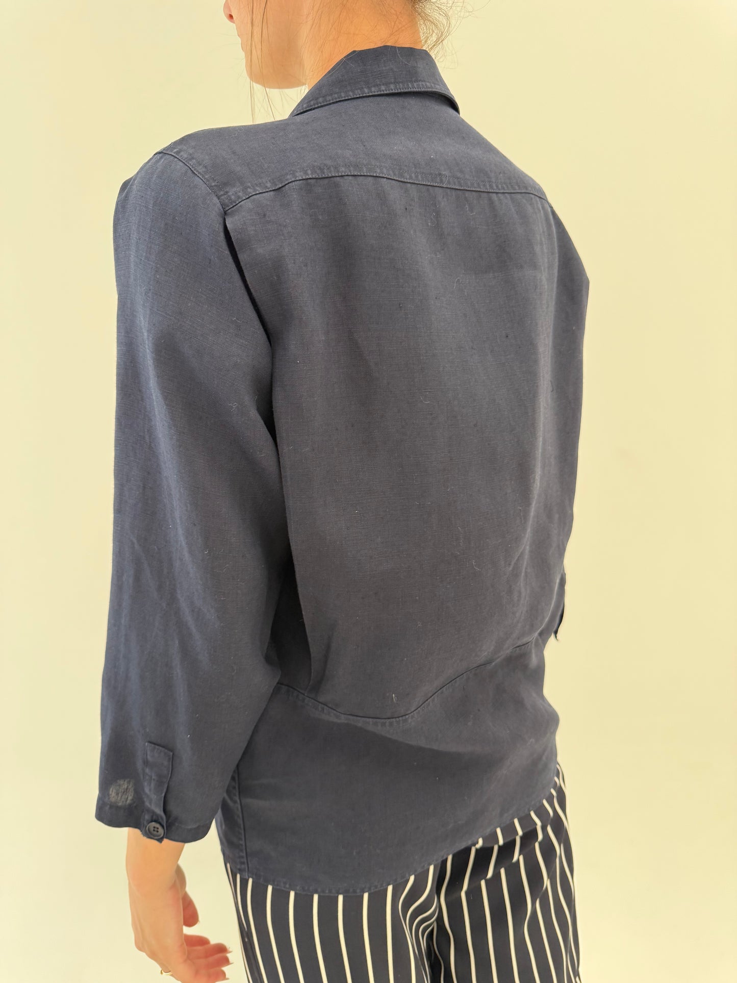 Sacou petite vintage Navy din in premium în croi lejer