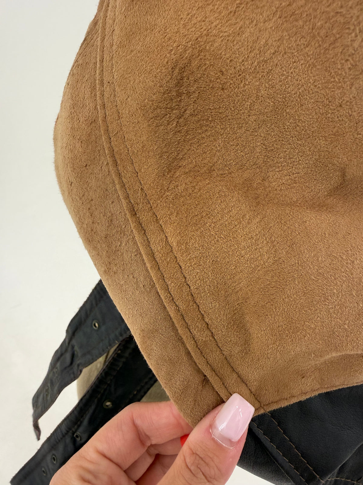 Geaca biker petite vintage camel din piele naturală și brocart