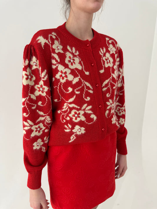 Cardigan vintage tip jacehta cu umeri ușor bufanți și manșetă îngustată