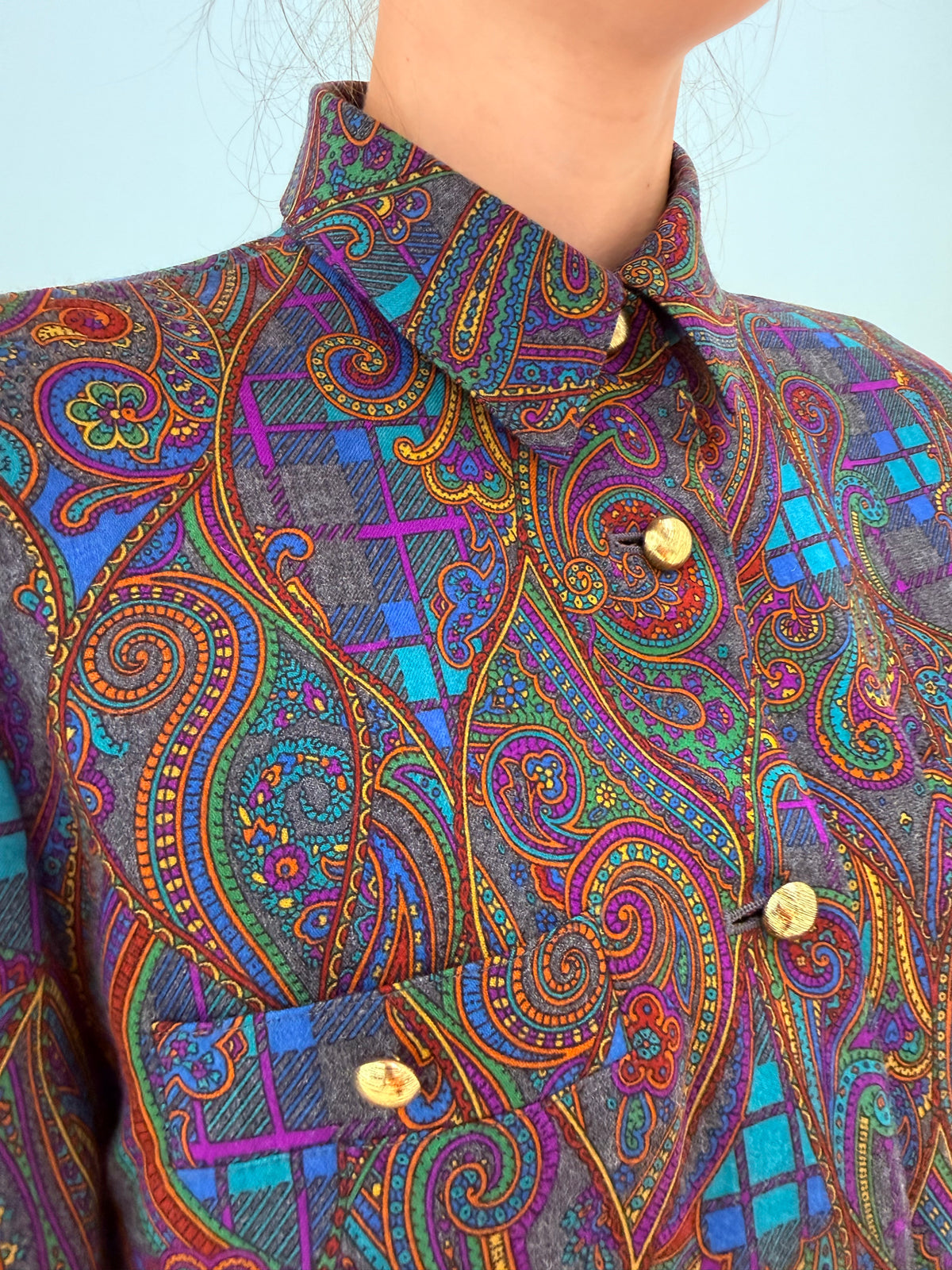 Set vintage luxury Delmod din lanita excepțională cu print paisley și nasturi aurii