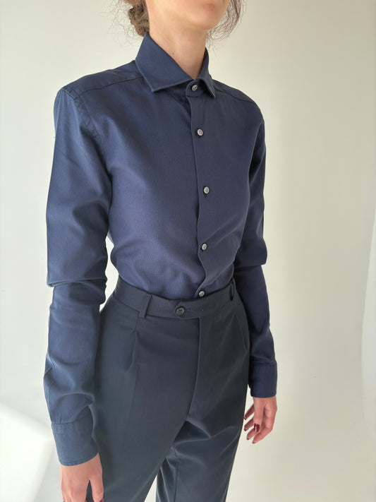 Cămașa premium tall Navy blue din poplin gros de bumbac
