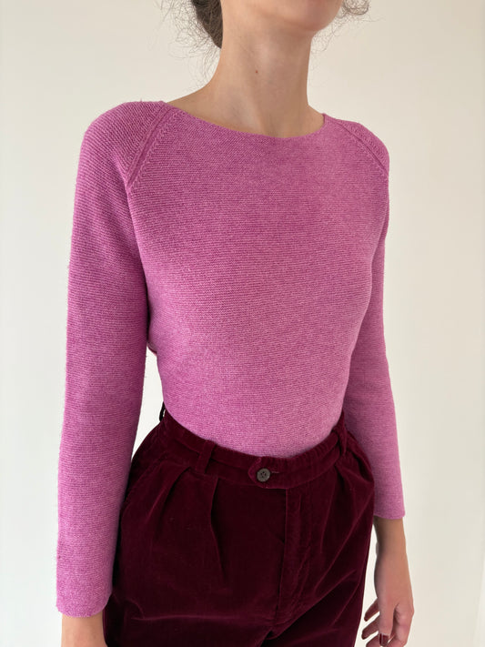 Pulover petite rosebud pink din lana merino extrafina de gramaj mare