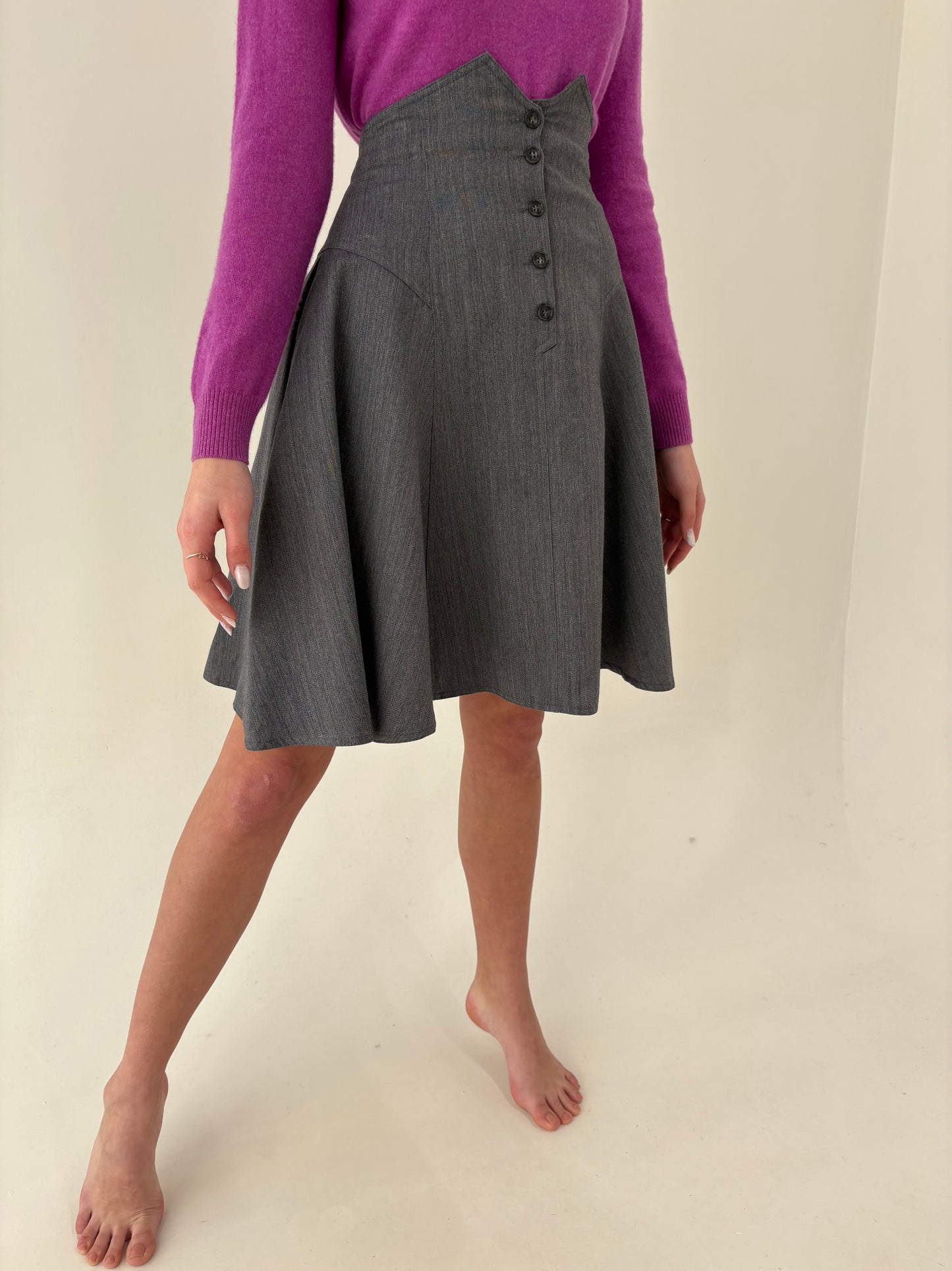 Fustă cu talie ultra marcată extrem de înaltă midi din stofita