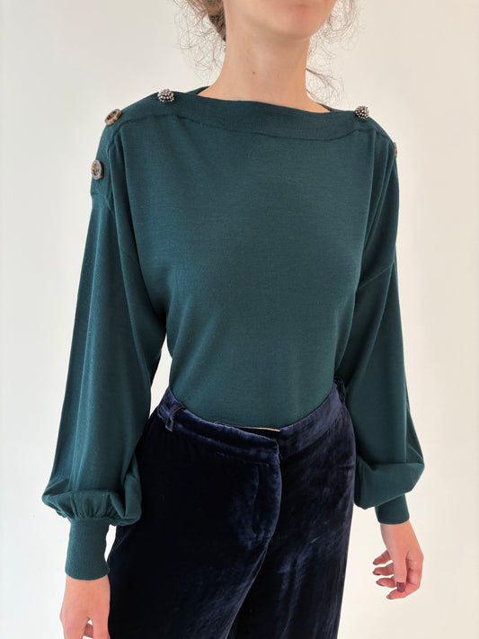 Pulover de brand super premium forest green cu mâneci ample