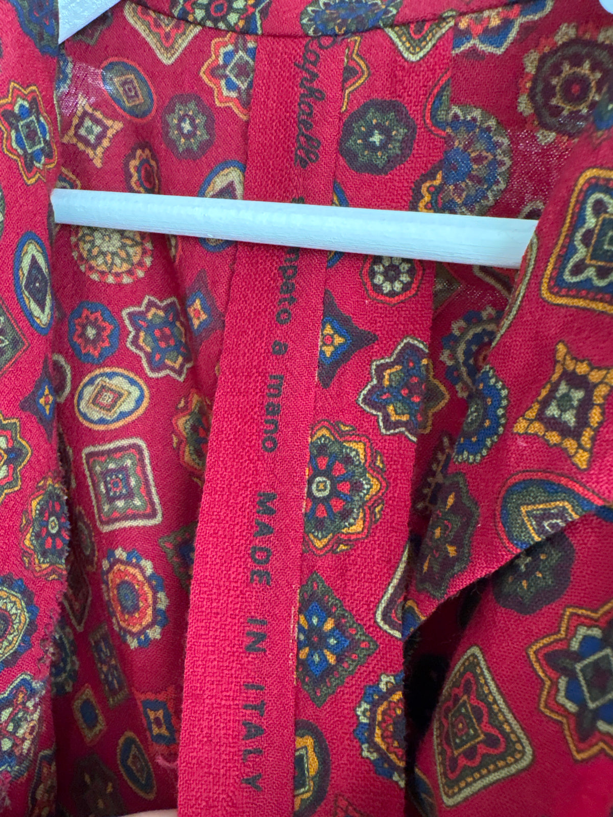 Rochie vintage burgundy din lana excepțională extrafina imprimată manual