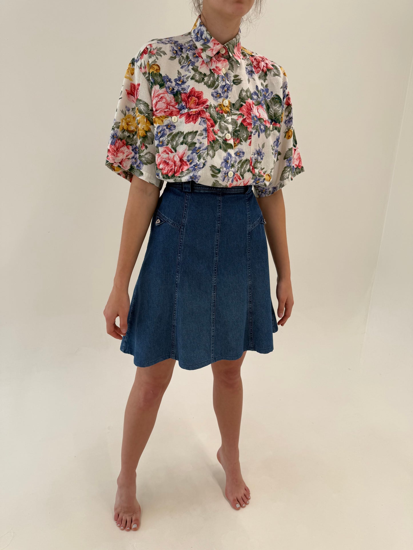 Fustă mini vintage din jeans în croi A-line cu talie ultra înaltă