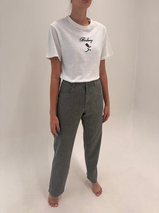 Pantaloni tall Dolce&Gabbana din panza de bumbac melanj gri cu alb