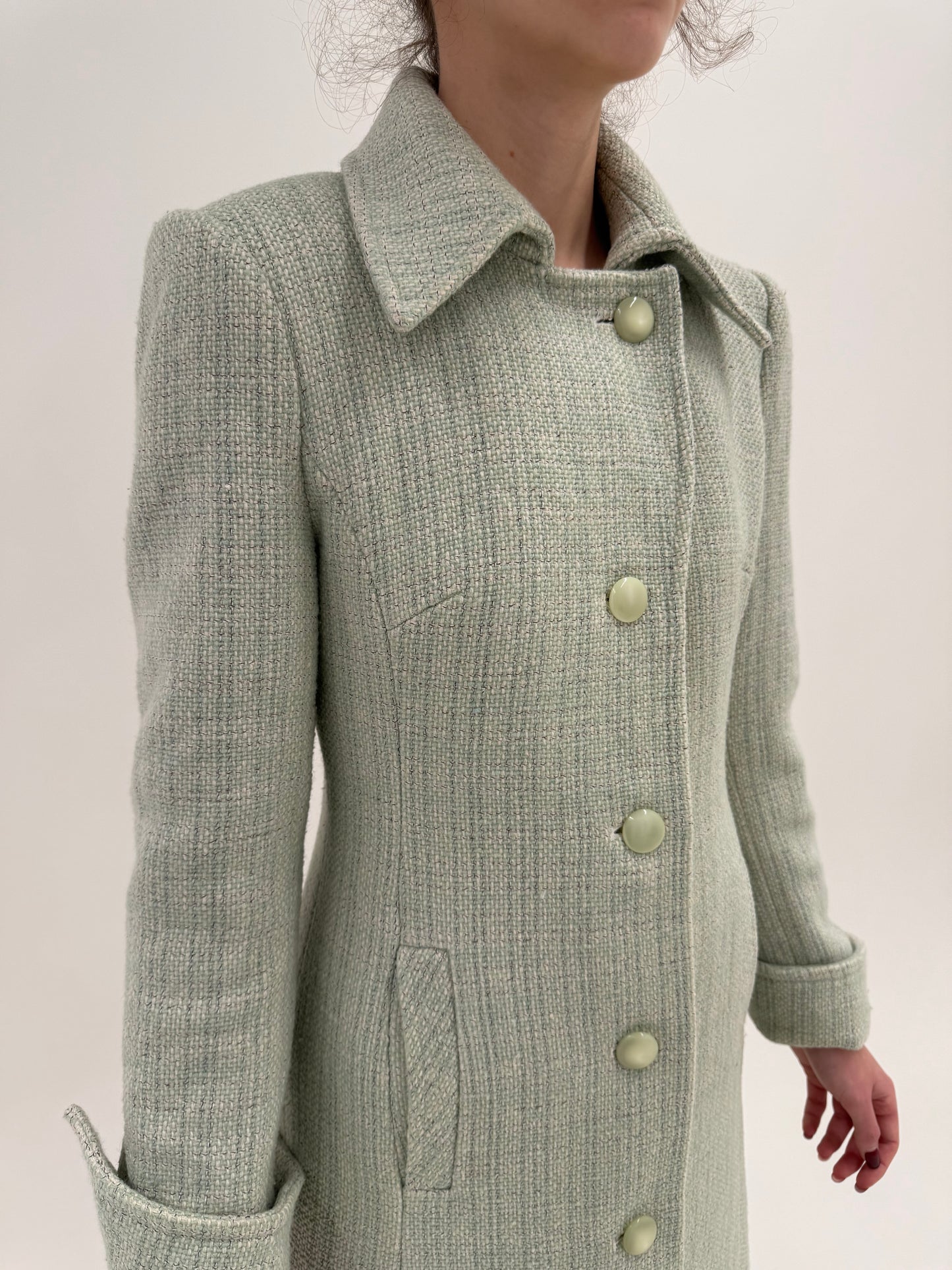 Palton vintage in stil Chanel din tweed excepțional de lana în culori pudrate