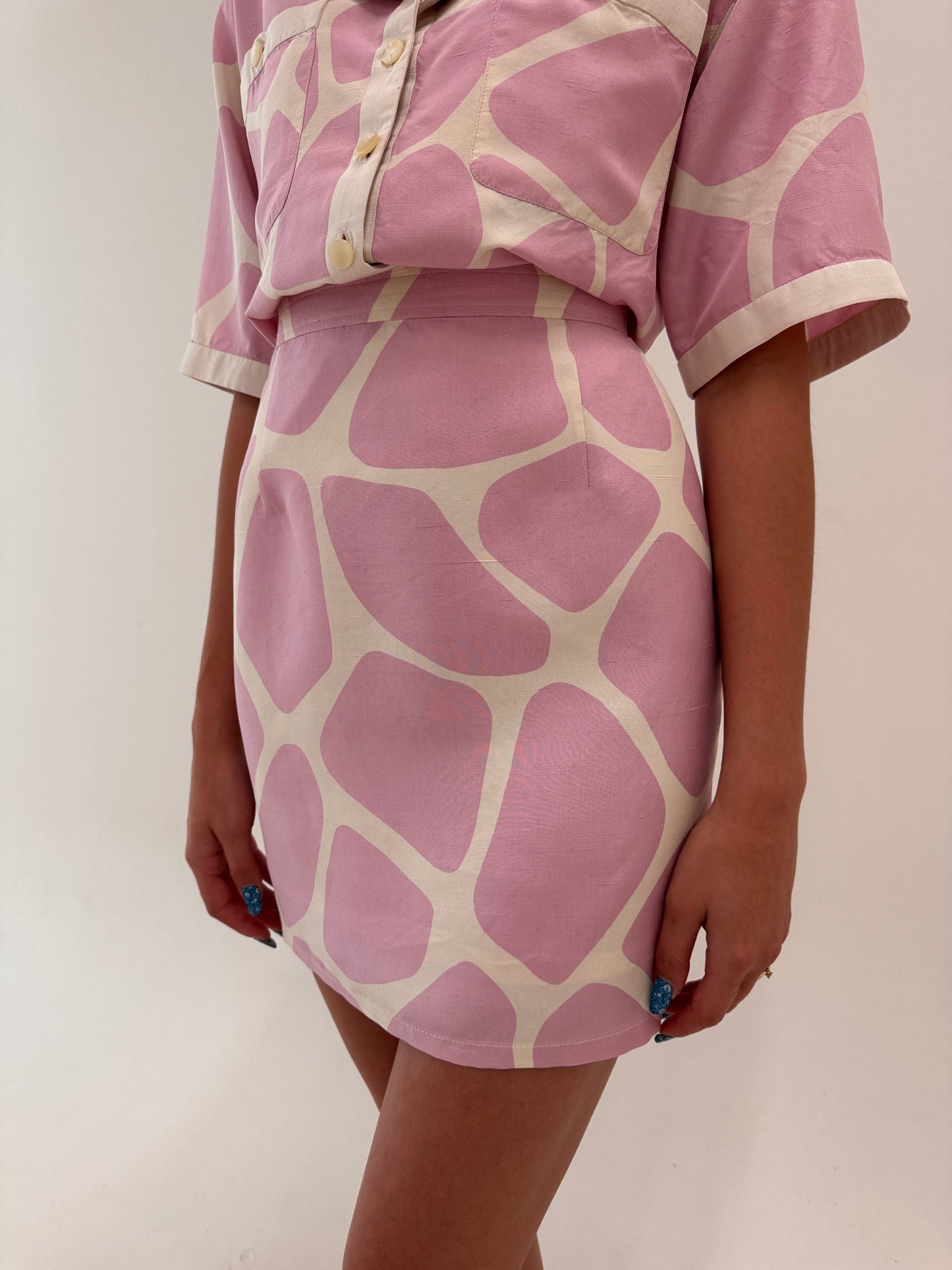 Costum Valentino vintage din pânză de mătase naturală cu print powder Pink
