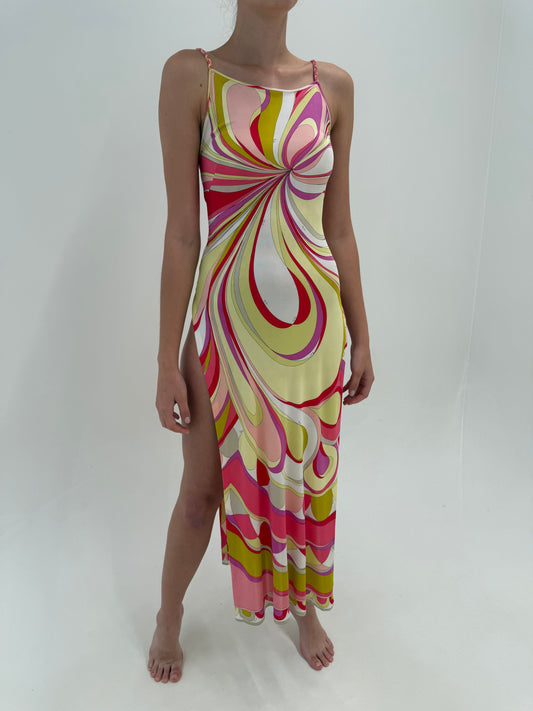 Rochie maxi de colecție Emilio Pucci cu print specific brandului