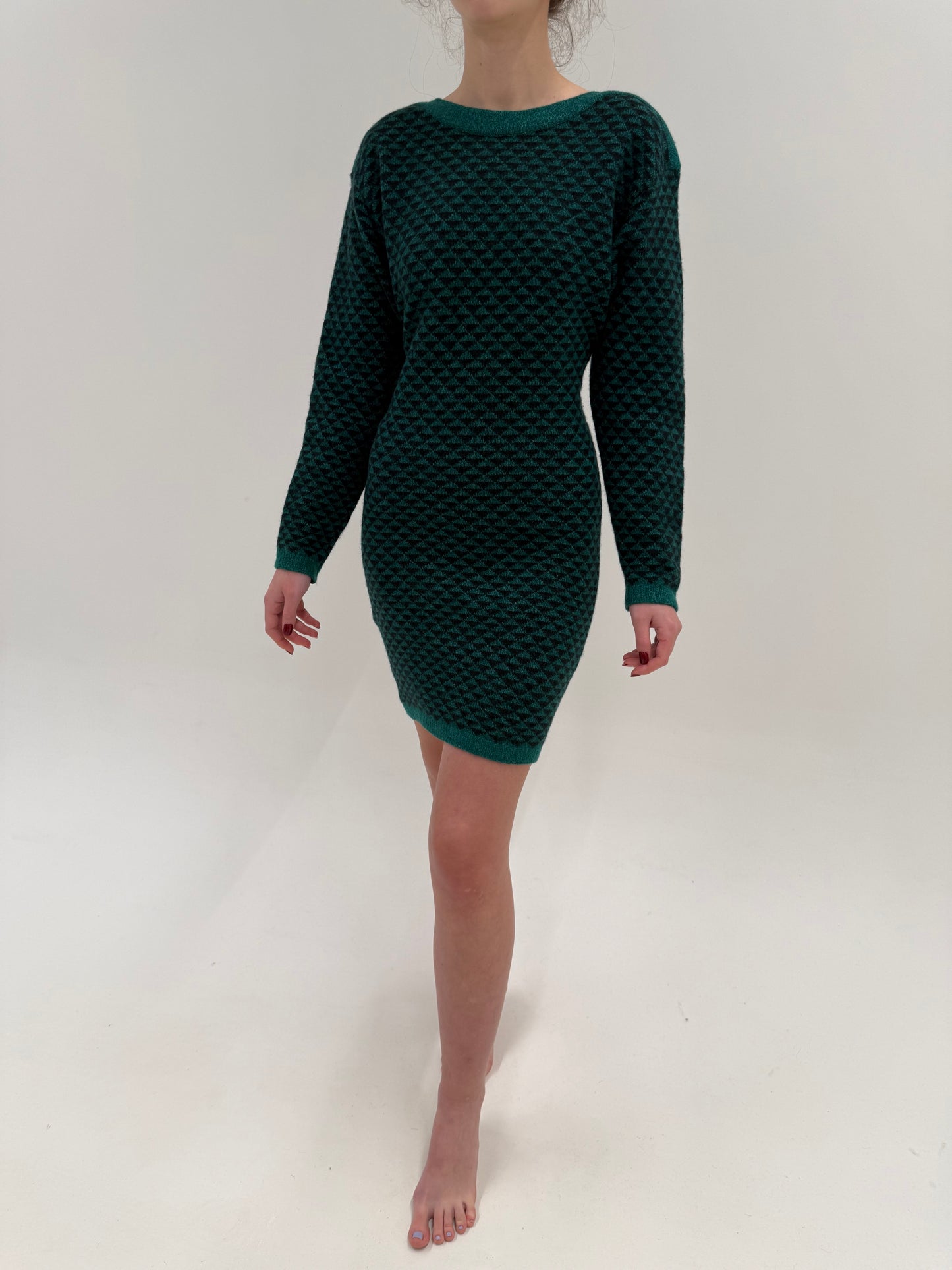 Rochie de brand luxury vintage Guy Laroche emerald green din tricot gros și dens