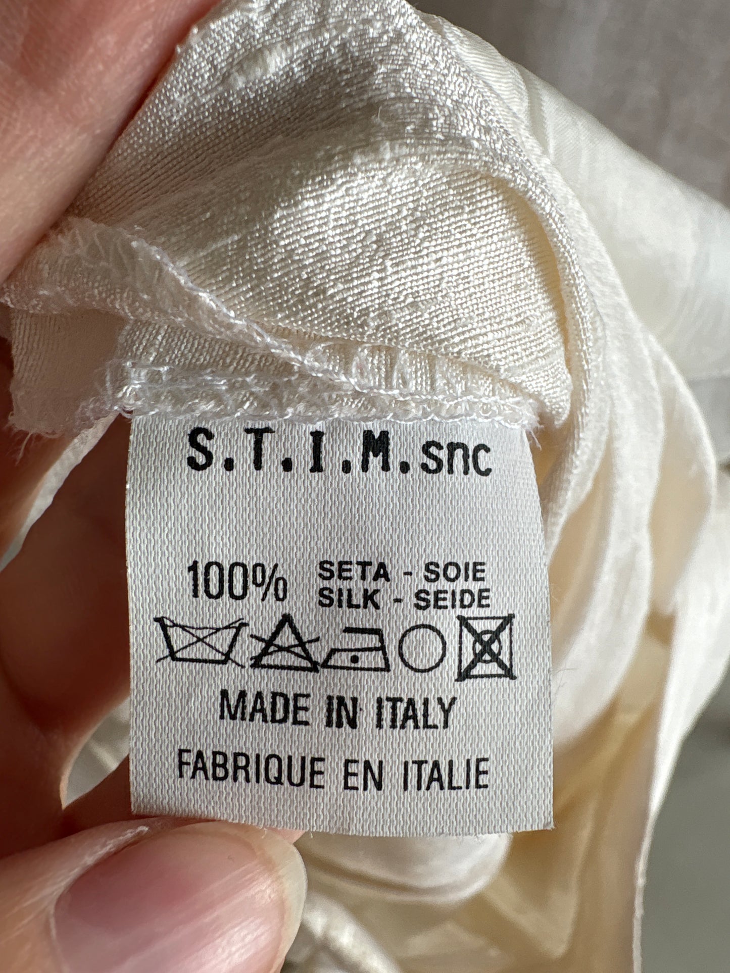 Pantaloni butter white perlati din mătase naturală petite