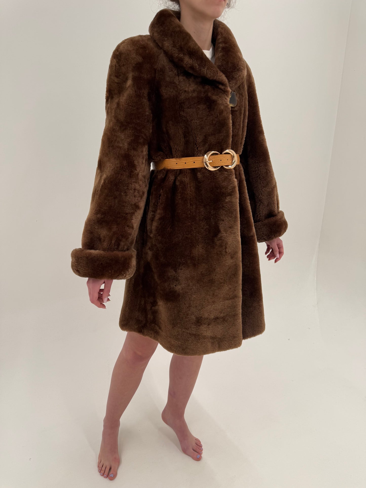 Blană naturală mouton în stil Teddy Coat în nuanța superbă de caramel