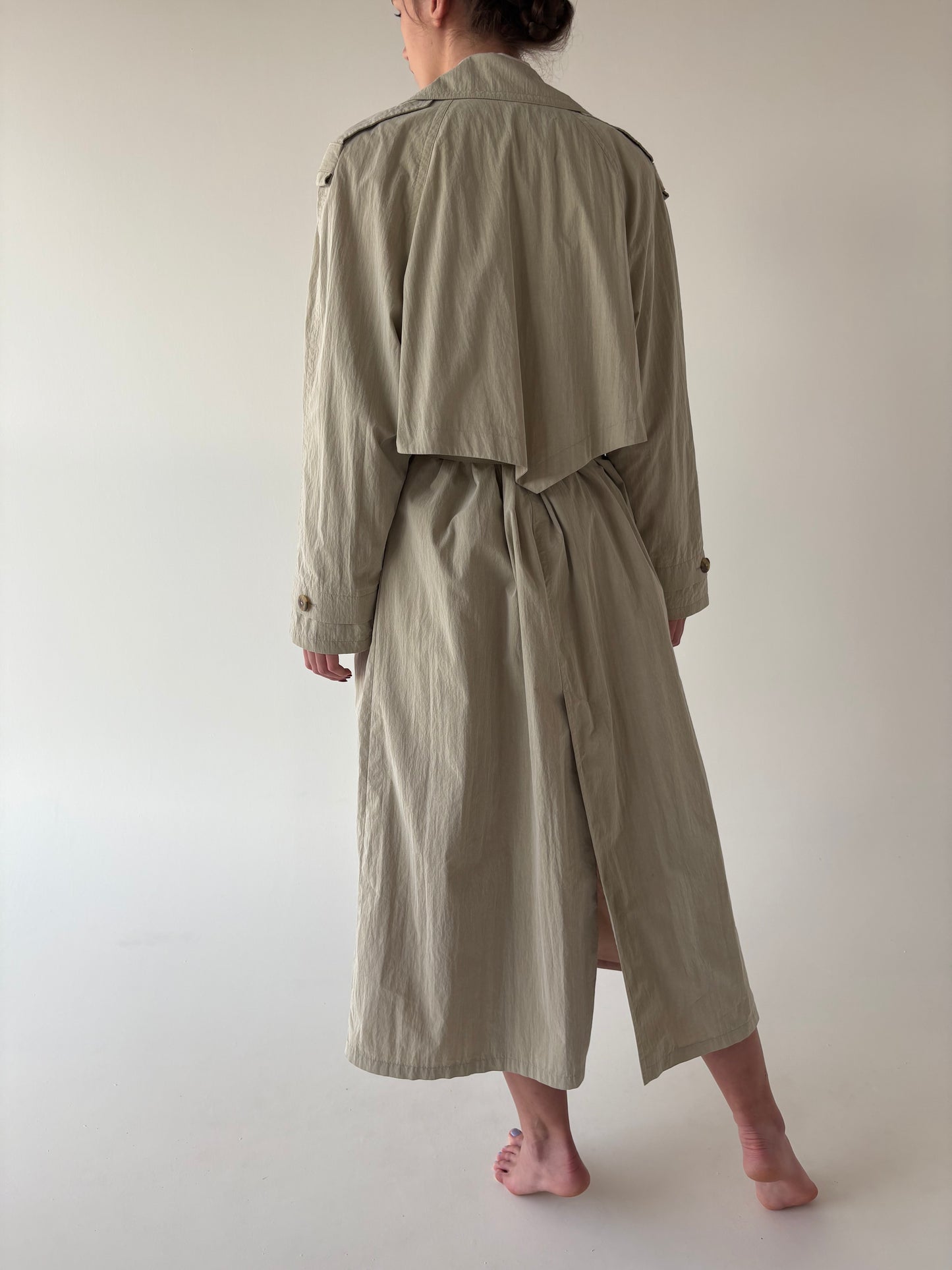 Trench vintage impermeabil Sage green cu talie marcată reglabilă