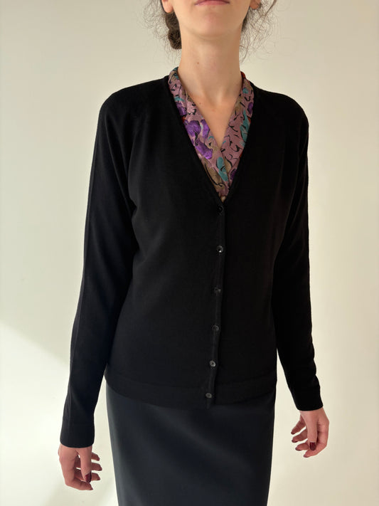 Cardigan negru clasic din mix de lana merino extafina