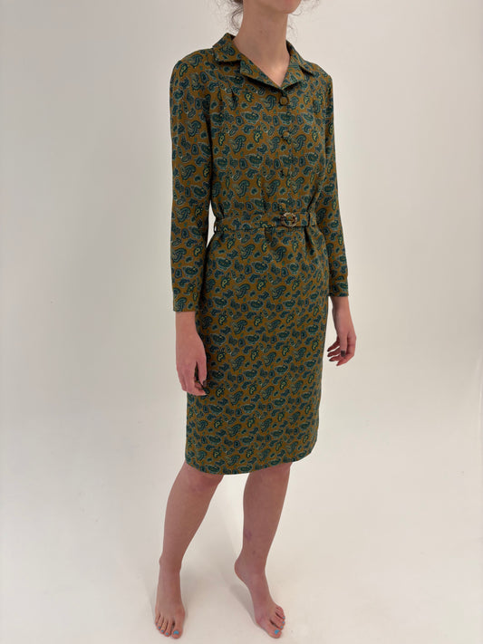 Rochie Old vintage anii 70 din lana extrafina cu print paisley