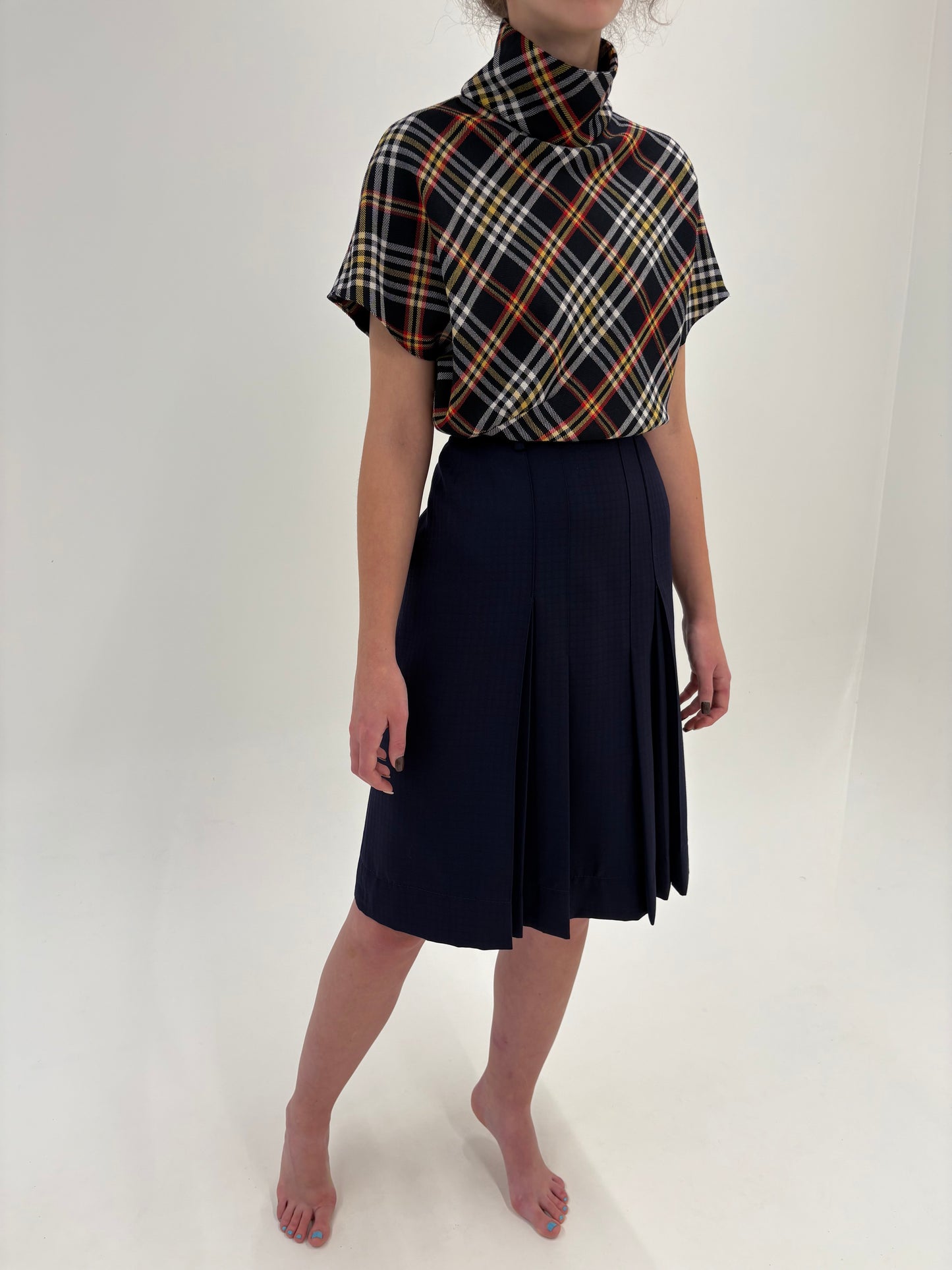 Fustă vintage plisată midi cu talie ultra înaltă marcată din lana extrafina