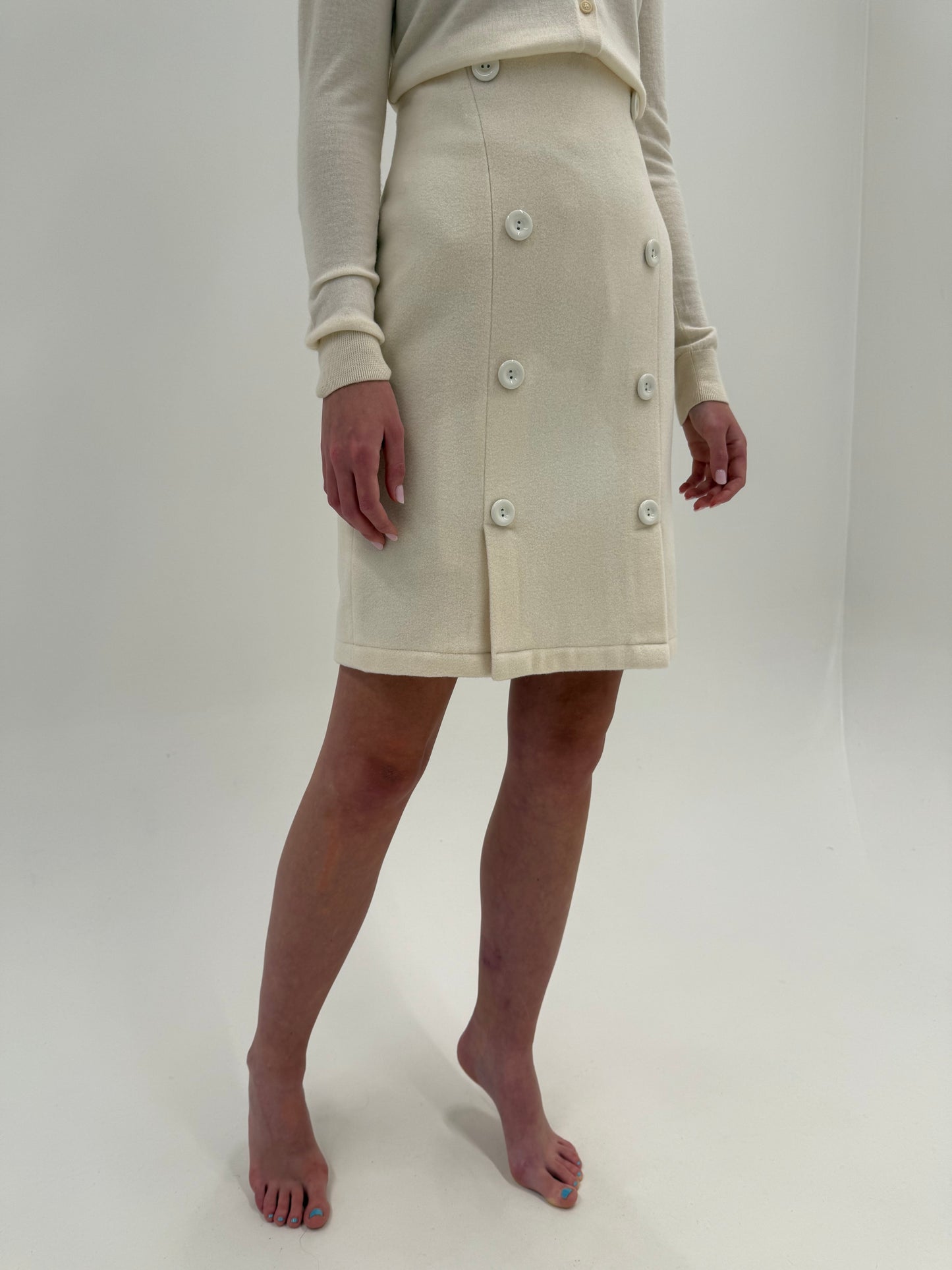 Fustă butter white din lana extrafina plina cu talie ultra înaltă