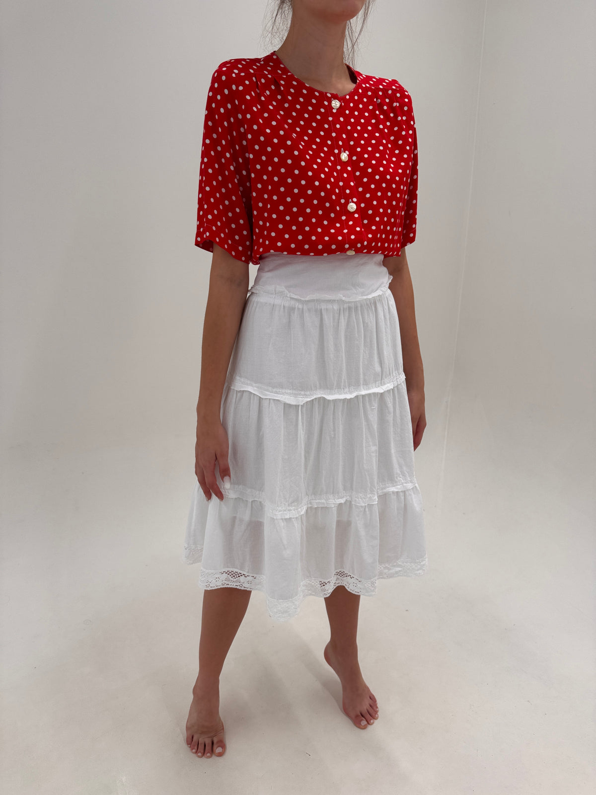 Fustă ultra vaporoasă din cel mai fin bumbac in croi din volane